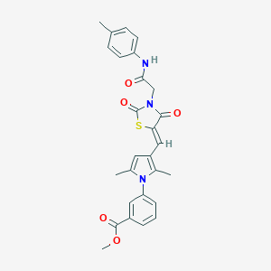 molecular formula C27H25N3O5S B306475 methyl 3-[3-({2,4-dioxo-3-[2-oxo-2-(4-toluidino)ethyl]-1,3-thiazolidin-5-ylidene}methyl)-2,5-dimethyl-1H-pyrrol-1-yl]benzoate 