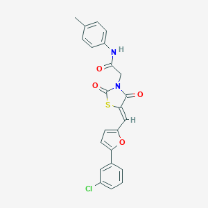 molecular formula C23H17ClN2O4S B306476 2-[(5Z)-5-{[5-(3-chlorophenyl)furan-2-yl]methylidene}-2,4-dioxo-1,3-thiazolidin-3-yl]-N-(4-methylphenyl)acetamide 