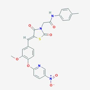 molecular formula C25H20N4O7S B306481 2-{5-[4-({5-nitro-2-pyridinyl}oxy)-3-methoxybenzylidene]-2,4-dioxo-1,3-thiazolidin-3-yl}-N-(4-methylphenyl)acetamide 