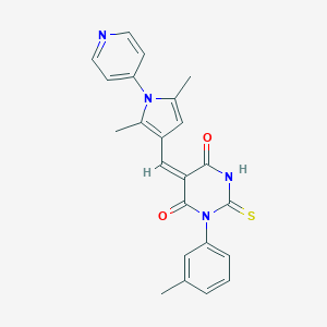 molecular formula C23H20N4O2S B306485 5-{[2,5-dimethyl-1-(4-pyridinyl)-1H-pyrrol-3-yl]methylene}-1-(3-methylphenyl)-2-thioxodihydro-4,6(1H,5H)-pyrimidinedione 
