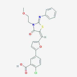 molecular formula C24H19ClN2O5S B306488 2-Chloro-5-(5-{(E)-[(2z)-3-(2-Methoxyethyl)-4-Oxo-2-(Phenylimino)-1,3-Thiazolidin-5-Ylidene]methyl}-2-Furyl)benzoic Acid 
