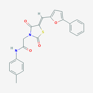 molecular formula C23H18N2O4S B306489 2-{(5Z)-2,4-dioxo-5-[(5-phenylfuran-2-yl)methylidene]-1,3-thiazolidin-3-yl}-N-(4-methylphenyl)acetamide 