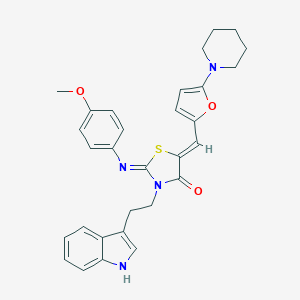 molecular formula C30H30N4O3S B306494 3-[2-(1H-indol-3-yl)ethyl]-2-[(4-methoxyphenyl)imino]-5-{[5-(1-piperidinyl)-2-furyl]methylene}-1,3-thiazolidin-4-one 