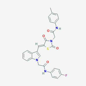 molecular formula C29H23FN4O4S B306495 2-[3-({2,4-dioxo-3-[2-oxo-2-(4-toluidino)ethyl]-1,3-thiazolidin-5-ylidene}methyl)-1H-indol-1-yl]-N-(4-fluorophenyl)acetamide 
