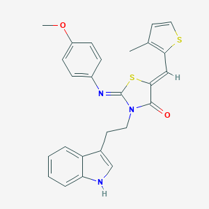 molecular formula C26H23N3O2S2 B306497 (2Z,5Z)-3-[2-(1H-indol-3-yl)ethyl]-2-[(4-methoxyphenyl)imino]-5-[(3-methylthiophen-2-yl)methylidene]-1,3-thiazolidin-4-one 