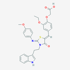 molecular formula C31H29N3O6S B306498 2-[2-ethoxy-4-[(Z)-[3-[2-(1H-indol-3-yl)ethyl]-2-(4-methoxyphenyl)imino-4-oxo-1,3-thiazolidin-5-ylidene]methyl]phenoxy]acetic acid 