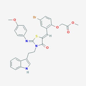 molecular formula C30H26BrN3O5S B306502 methyl [4-bromo-2-({3-[2-(1H-indol-3-yl)ethyl]-2-[(4-methoxyphenyl)imino]-4-oxo-1,3-thiazolidin-5-ylidene}methyl)phenoxy]acetate 