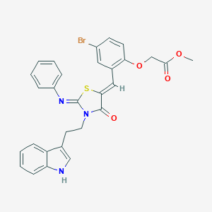molecular formula C29H24BrN3O4S B306503 methyl (4-bromo-2-{[3-[2-(1H-indol-3-yl)ethyl]-4-oxo-2-(phenylimino)-1,3-thiazolidin-5-ylidene]methyl}phenoxy)acetate 