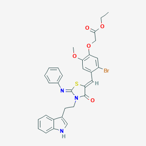 molecular formula C31H28BrN3O5S B306505 ethyl (5-bromo-4-{(Z)-[(2Z)-3-[2-(1H-indol-3-yl)ethyl]-4-oxo-2-(phenylimino)-1,3-thiazolidin-5-ylidene]methyl}-2-methoxyphenoxy)acetate 