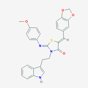 molecular formula C28H23N3O4S B306506 5-(1,3-benzodioxol-5-ylmethylene)-3-[2-(1H-indol-3-yl)ethyl]-2-[(4-methoxyphenyl)imino]-1,3-thiazolidin-4-one 