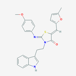 molecular formula C26H23N3O3S B306507 (2Z,5Z)-3-[2-(1H-indol-3-yl)ethyl]-2-[(4-methoxyphenyl)imino]-5-[(5-methylfuran-2-yl)methylidene]-1,3-thiazolidin-4-one 