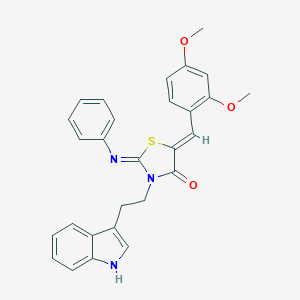 molecular formula C28H25N3O3S B306508 5-(2,4-dimethoxybenzylidene)-3-[2-(1H-indol-3-yl)ethyl]-2-(phenylimino)-1,3-thiazolidin-4-one 