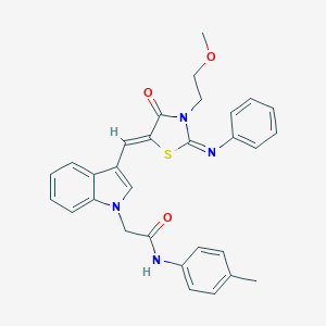 molecular formula C30H28N4O3S B306509 2-(3-{[3-(2-methoxyethyl)-4-oxo-2-(phenylimino)-1,3-thiazolidin-5-ylidene]methyl}-1H-indol-1-yl)-N-(4-methylphenyl)acetamide 