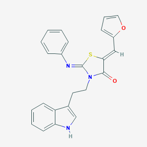molecular formula C24H19N3O2S B306512 (2Z,5Z)-5-(furan-2-ylmethylidene)-3-[2-(1H-indol-3-yl)ethyl]-2-(phenylimino)-1,3-thiazolidin-4-one 