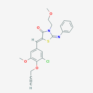 molecular formula C23H21ClN2O4S B306515 (2Z,5Z)-5-[3-chloro-5-methoxy-4-(prop-2-yn-1-yloxy)benzylidene]-3-(2-methoxyethyl)-2-(phenylimino)-1,3-thiazolidin-4-one 