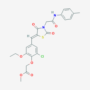 molecular formula C24H23ClN2O7S B306517 methyl 2-[2-chloro-6-ethoxy-4-[(Z)-[3-[2-(4-methylanilino)-2-oxoethyl]-2,4-dioxo-1,3-thiazolidin-5-ylidene]methyl]phenoxy]acetate 