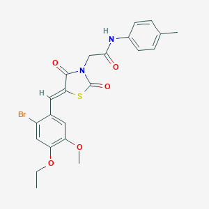 molecular formula C22H21BrN2O5S B306521 2-[5-(2-bromo-4-ethoxy-5-methoxybenzylidene)-2,4-dioxo-1,3-thiazolidin-3-yl]-N-(4-methylphenyl)acetamide 