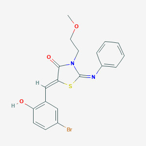 molecular formula C19H17BrN2O3S B306533 5-(5-Bromo-2-hydroxybenzylidene)-3-(2-methoxyethyl)-2-(phenylimino)-1,3-thiazolidin-4-one 