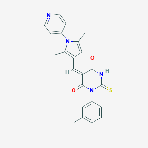 molecular formula C24H22N4O2S B306537 1-(3,4-dimethylphenyl)-5-{[2,5-dimethyl-1-(4-pyridinyl)-1H-pyrrol-3-yl]methylene}-2-thioxodihydro-4,6(1H,5H)-pyrimidinedione 
