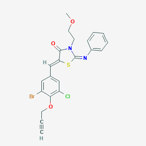 molecular formula C22H18BrClN2O3S B306540 5-[3-Bromo-5-chloro-4-(2-propynyloxy)benzylidene]-3-(2-methoxyethyl)-2-(phenylimino)-1,3-thiazolidin-4-one 
