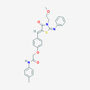 molecular formula C28H27N3O4S B306541 2-(4-{(Z)-[(2Z)-3-(2-methoxyethyl)-4-oxo-2-(phenylimino)-1,3-thiazolidin-5-ylidene]methyl}phenoxy)-N-(4-methylphenyl)acetamide 