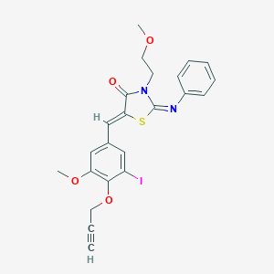molecular formula C23H21IN2O4S B306545 5-[3-Iodo-5-methoxy-4-(2-propynyloxy)benzylidene]-3-(2-methoxyethyl)-2-(phenylimino)-1,3-thiazolidin-4-one 