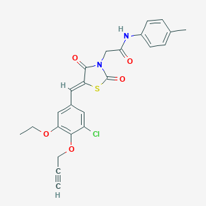 molecular formula C24H21ClN2O5S B306547 2-{5-[3-chloro-5-ethoxy-4-(2-propynyloxy)benzylidene]-2,4-dioxo-1,3-thiazolidin-3-yl}-N-(4-methylphenyl)acetamide 