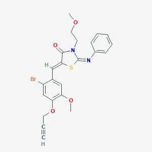 molecular formula C23H21BrN2O4S B306548 5-[2-Bromo-5-methoxy-4-(2-propynyloxy)benzylidene]-3-(2-methoxyethyl)-2-(phenylimino)-1,3-thiazolidin-4-one 