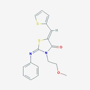 molecular formula C17H16N2O2S2 B306553 (2Z,5Z)-3-(2-methoxyethyl)-2-(phenylimino)-5-(thiophen-2-ylmethylidene)-1,3-thiazolidin-4-one 
