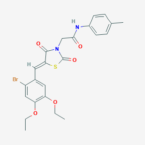 molecular formula C23H23BrN2O5S B306554 2-[(5Z)-5-(2-bromo-4,5-diethoxybenzylidene)-2,4-dioxo-1,3-thiazolidin-3-yl]-N-(4-methylphenyl)acetamide 