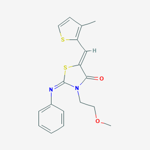 molecular formula C18H18N2O2S2 B306559 (2Z,5Z)-3-(2-methoxyethyl)-5-[(3-methylthiophen-2-yl)methylidene]-2-(phenylimino)-1,3-thiazolidin-4-one 