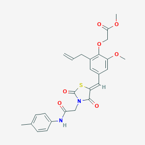 molecular formula C26H26N2O7S B306560 Methyl [2-allyl-4-({2,4-dioxo-3-[2-oxo-2-(4-toluidino)ethyl]-1,3-thiazolidin-5-ylidene}methyl)-6-methoxyphenoxy]acetate 