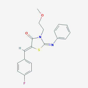 molecular formula C19H17FN2O2S B306561 (2Z,5Z)-5-(4-fluorobenzylidene)-3-(2-methoxyethyl)-2-(phenylimino)-1,3-thiazolidin-4-one 