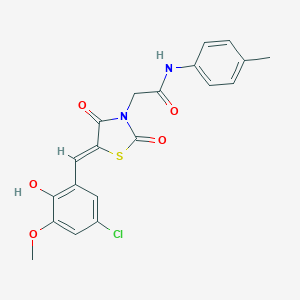 molecular formula C20H17ClN2O5S B306562 2-[(5Z)-5-(5-chloro-2-hydroxy-3-methoxybenzylidene)-2,4-dioxo-1,3-thiazolidin-3-yl]-N-(4-methylphenyl)acetamide 