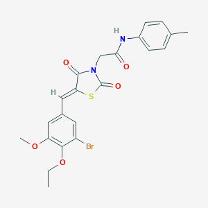 molecular formula C22H21BrN2O5S B306564 2-[5-(3-bromo-4-ethoxy-5-methoxybenzylidene)-2,4-dioxo-1,3-thiazolidin-3-yl]-N-(4-methylphenyl)acetamide 