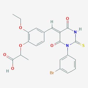 molecular formula C22H19BrN2O6S B306567 2-(4-{(Z)-[1-(3-bromophenyl)-4,6-dioxo-2-thioxotetrahydropyrimidin-5(2H)-ylidene]methyl}-2-ethoxyphenoxy)propanoic acid 