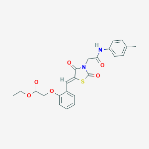 molecular formula C23H22N2O6S B306568 ethyl {2-[(Z)-(3-{2-[(4-methylphenyl)amino]-2-oxoethyl}-2,4-dioxo-1,3-thiazolidin-5-ylidene)methyl]phenoxy}acetate 