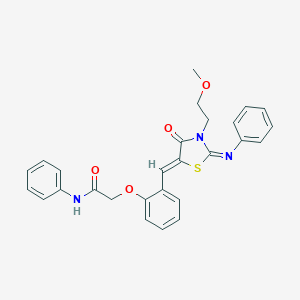 molecular formula C27H25N3O4S B306570 2-(2-{[3-(2-methoxyethyl)-4-oxo-2-(phenylimino)-1,3-thiazolidin-5-ylidene]methyl}phenoxy)-N-phenylacetamide 