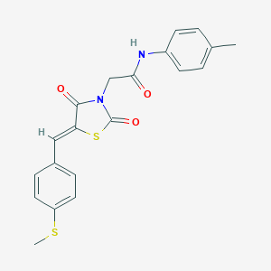 molecular formula C20H18N2O3S2 B306584 N-(4-methylphenyl)-2-{(5Z)-5-[4-(methylsulfanyl)benzylidene]-2,4-dioxo-1,3-thiazolidin-3-yl}acetamide 