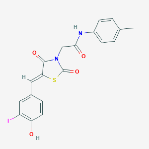 molecular formula C19H15IN2O4S B306587 2-[5-(4-hydroxy-3-iodobenzylidene)-2,4-dioxo-1,3-thiazolidin-3-yl]-N-(4-methylphenyl)acetamide 
