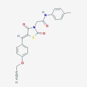 molecular formula C22H18N2O4S B306588 2-{(5Z)-2,4-dioxo-5-[4-(prop-2-yn-1-yloxy)benzylidene]-1,3-thiazolidin-3-yl}-N-(4-methylphenyl)acetamide 