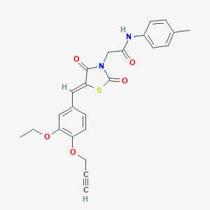 molecular formula C24H22N2O5S B306590 2-{5-[3-ethoxy-4-(2-propynyloxy)benzylidene]-2,4-dioxo-1,3-thiazolidin-3-yl}-N-(4-methylphenyl)acetamide 