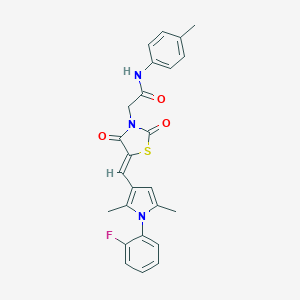 molecular formula C25H22FN3O3S B306593 2-[(5Z)-5-{[1-(2-fluorophenyl)-2,5-dimethyl-1H-pyrrol-3-yl]methylidene}-2,4-dioxo-1,3-thiazolidin-3-yl]-N-(4-methylphenyl)acetamide 