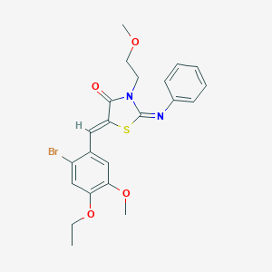 molecular formula C22H23BrN2O4S B306594 (2Z,5Z)-5-(2-bromo-4-ethoxy-5-methoxybenzylidene)-3-(2-methoxyethyl)-2-(phenylimino)-1,3-thiazolidin-4-one 