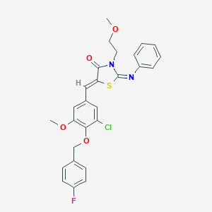 molecular formula C27H24ClFN2O4S B306595 (2Z,5Z)-5-{3-chloro-4-[(4-fluorobenzyl)oxy]-5-methoxybenzylidene}-3-(2-methoxyethyl)-2-(phenylimino)-1,3-thiazolidin-4-one 