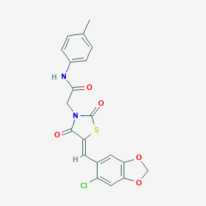 molecular formula C20H15ClN2O5S B306600 2-{(5Z)-5-[(6-chloro-1,3-benzodioxol-5-yl)methylidene]-2,4-dioxo-1,3-thiazolidin-3-yl}-N-(4-methylphenyl)acetamide 