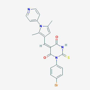 molecular formula C22H17BrN4O2S B306603 (5E)-1-(4-bromophenyl)-5-{[2,5-dimethyl-1-(pyridin-4-yl)-1H-pyrrol-3-yl]methylidene}-2-thioxodihydropyrimidine-4,6(1H,5H)-dione 