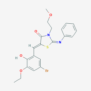 molecular formula C21H21BrN2O4S B306604 5-(5-Bromo-3-ethoxy-2-hydroxybenzylidene)-3-(2-methoxyethyl)-2-(phenylimino)-1,3-thiazolidin-4-one 