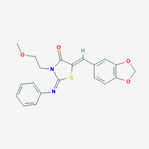 molecular formula C20H18N2O4S B306605 (2Z,5Z)-5-(1,3-benzodioxol-5-ylmethylidene)-3-(2-methoxyethyl)-2-(phenylimino)-1,3-thiazolidin-4-one 