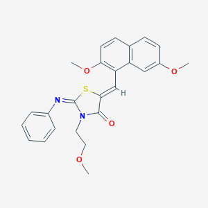 molecular formula C25H24N2O4S B306608 (2Z,5Z)-5-[(2,7-dimethoxynaphthalen-1-yl)methylidene]-3-(2-methoxyethyl)-2-(phenylimino)-1,3-thiazolidin-4-one 
